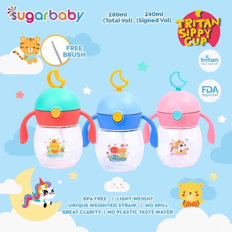 Sugar Baby TRITAN Sippy Cup Moon (280 ml (total vol)/ 240 ml (tanda di botol) , 9 mo+)