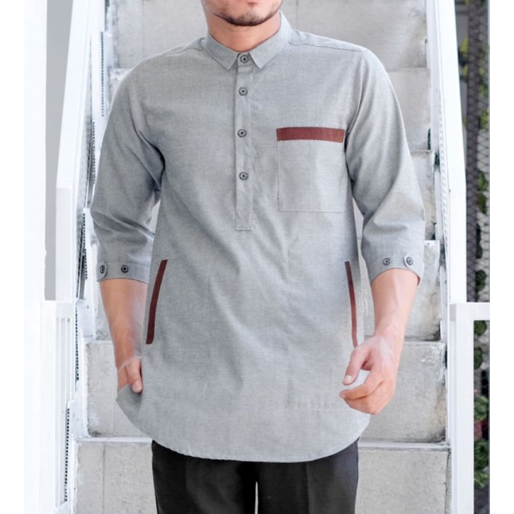 Koko Kurta Dewasa Lengan 3/4 Kerah Suit Model kurta Pakistan Variasi Saku Hedlong Bahan Oxford