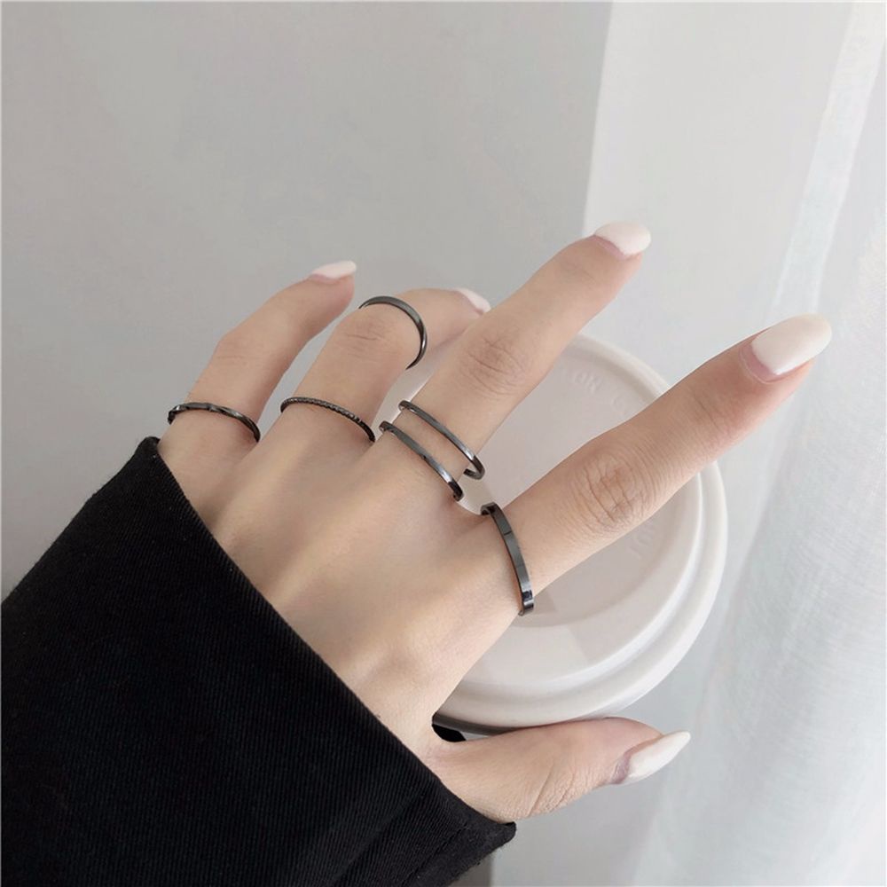 Needway  Temperament Twist Ring Set Simple Round Knuckle Finger Rings Metallic Korean Geometric Alloy Adjustable Retro Tail ring/Multicolor