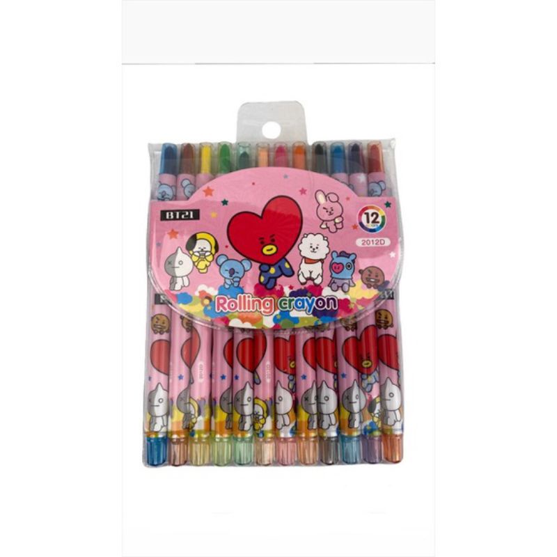 

Crayon Putar Panjang 12 Warna model BT lucu / 1Set Crayon Putar Panjang Fancy gambar BT viral