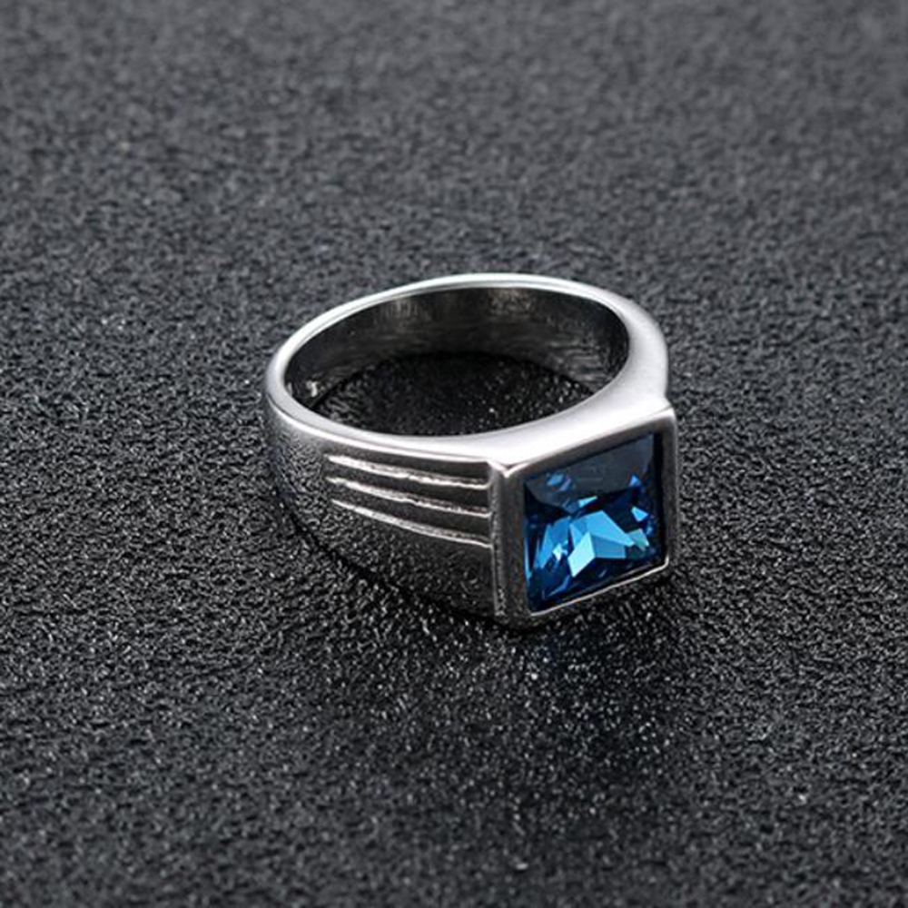 Cincin Safir Kristal baja titanium Perak Wanita pria Perhiasan Fashion Biru Batu permata Rings