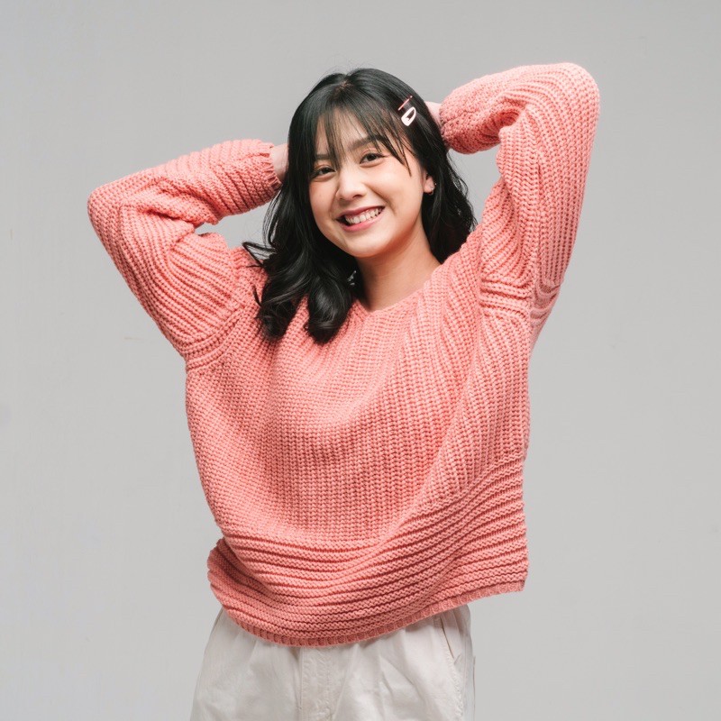 Vintage House Kayra Oversized Sweater ((Sweater Rajut Wanita Korea / Korean Sweater)-CORAL