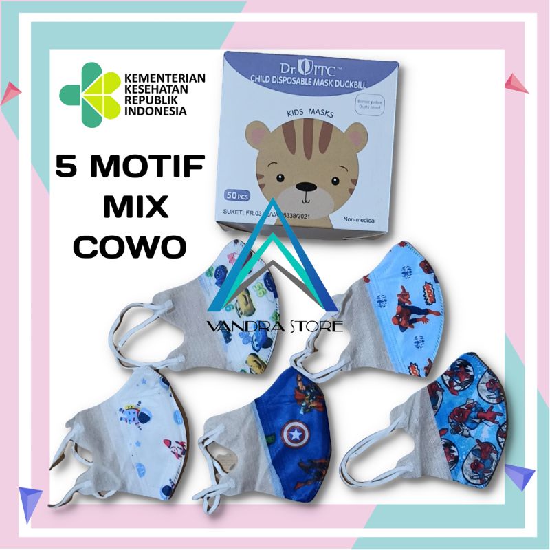 Masker Kf94 isi 50pcs 4ply High Quality Bahan Nyaman dan Lembut Semarang-DB ANAK MIX 5MOTIF