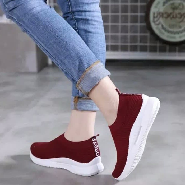 Sepatu Olahraga Sekolah Sport Senam Joging Jogging Spatu Sneakers Sneaker Kets Casual Kasual Poxing Slipon Slip On Abu Merah Maron Marun Hitam Biru Navi Navy Dongker Polos Perempuan Cewek Cewe Wanita FSH145 Cladiva