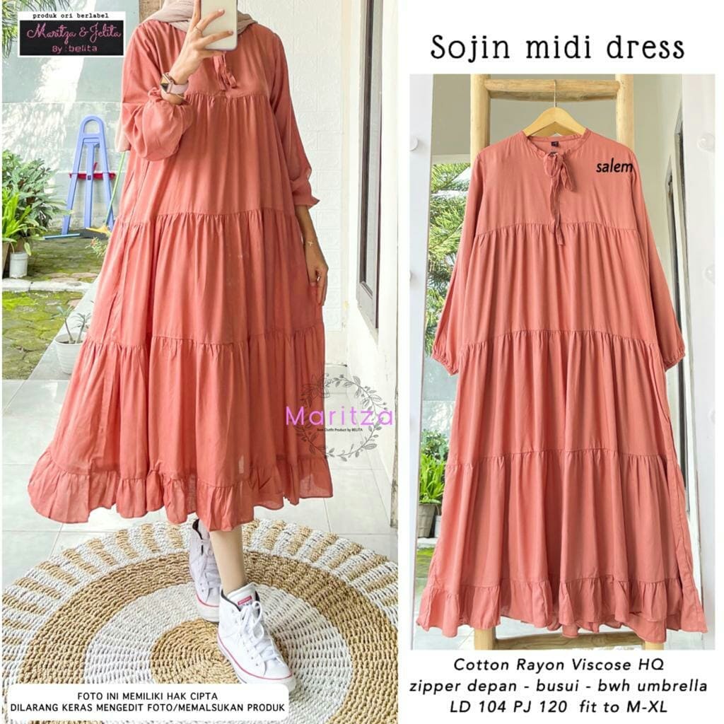 Sojin Midi Polos Midi Dress Rayon Premium Polos Terbaru Kekinian Lengan Panjang Murah