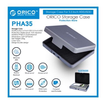 Storage case hdd harddisk protector box orico 3.5&quot; eva PP anti shock water dust proof pha35 pha-35 - Hardcase hard disk drive 3.5 inch