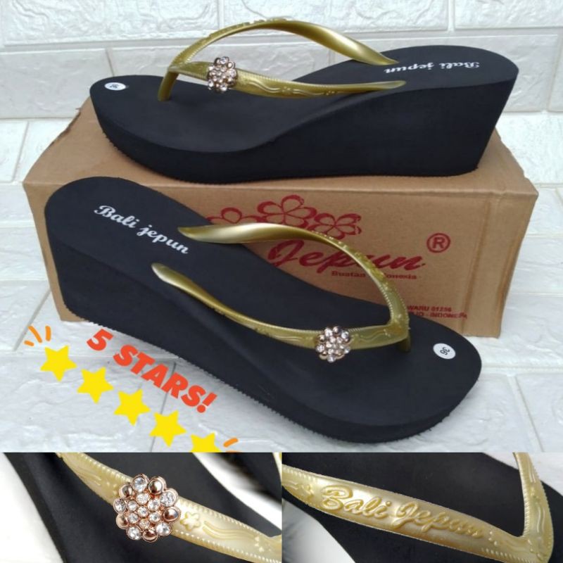 Sandal Wedges Bali Jepun Black Gold 5cm Garansi Ori. Bisa COD via J&T