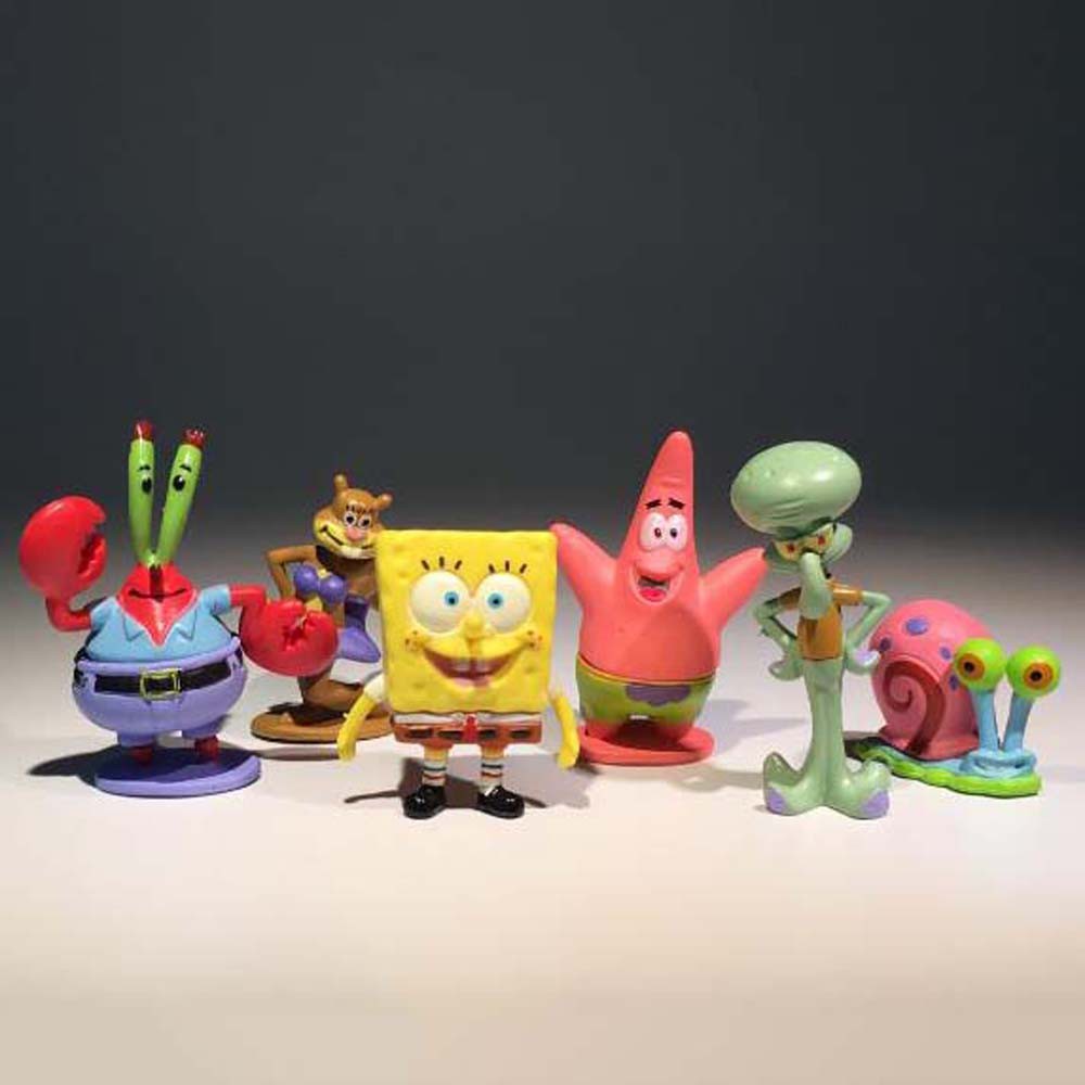 6pcs / Set Mainan Action Figure Model Kartun Spongebob Bahan Pvc Ukuran 3-6cm Untuk Dekorasi Desktop