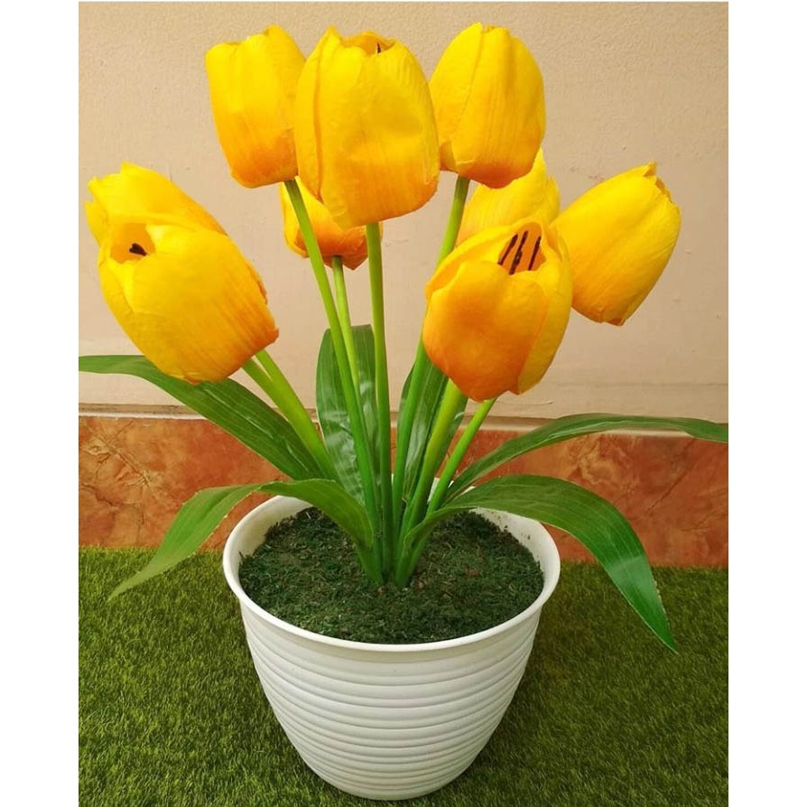 Naindo Bunga Tulip Plastik 9 Tangkai Pot Tawon Hiasan Ruang Tamu Kantor Tulip Kuncup Shopee Indonesia