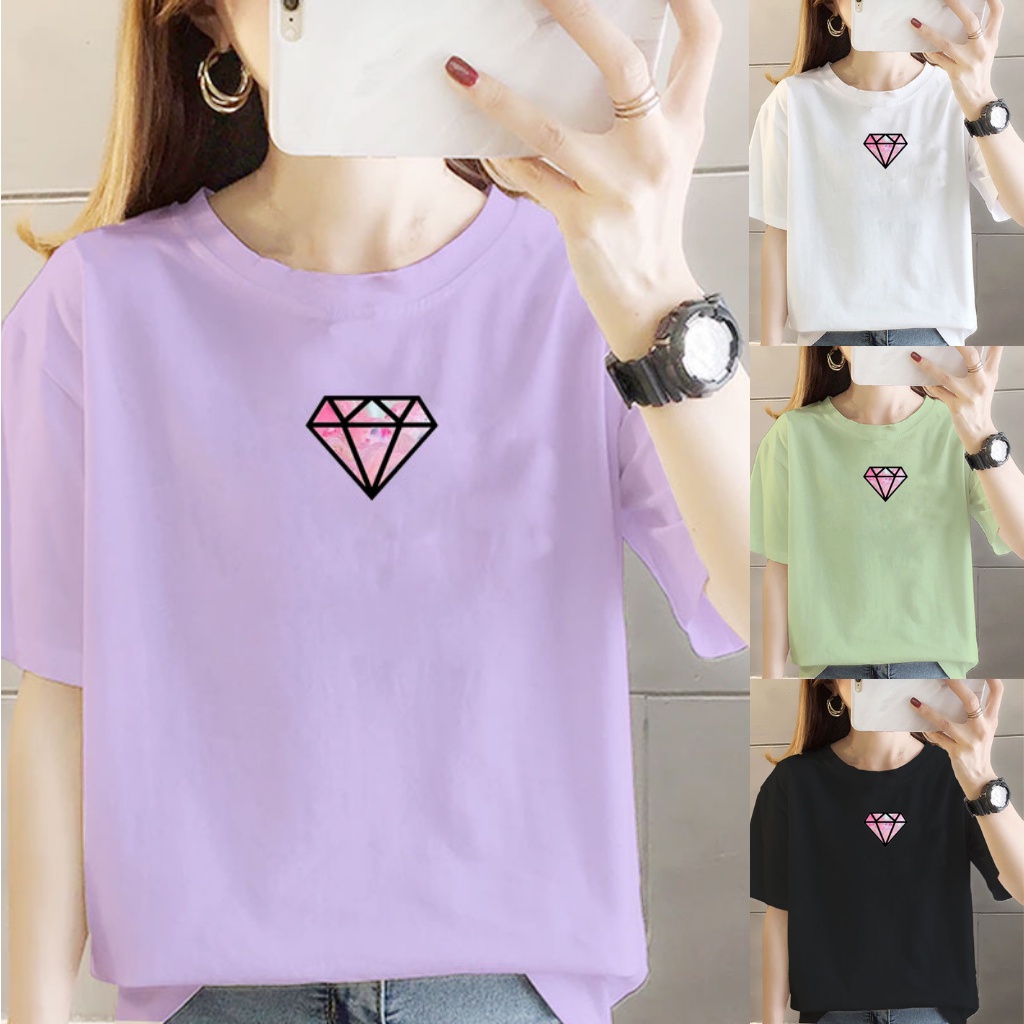 Kaos Diamond Wanita Lengan Pendek Kaos Wanita Oversize Kaos Oversize Wanita Korea Baju Wanita Kekini