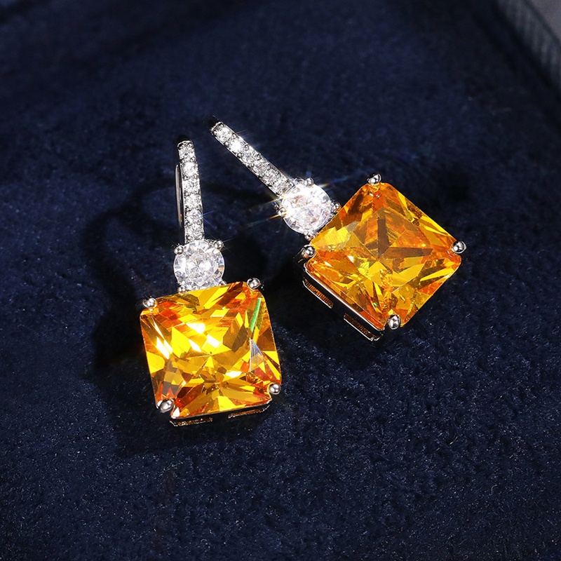 Anting Tusuk Gantung Wanita Hias Cubic Zirconia Warna Kuning Gaya Putri Cantik Untuk Pernikahan / Pesta
