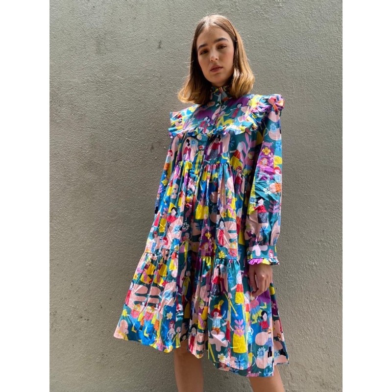 [NEW] Calla X Ideku Green Dress Ruffle Neck by Calla The Label