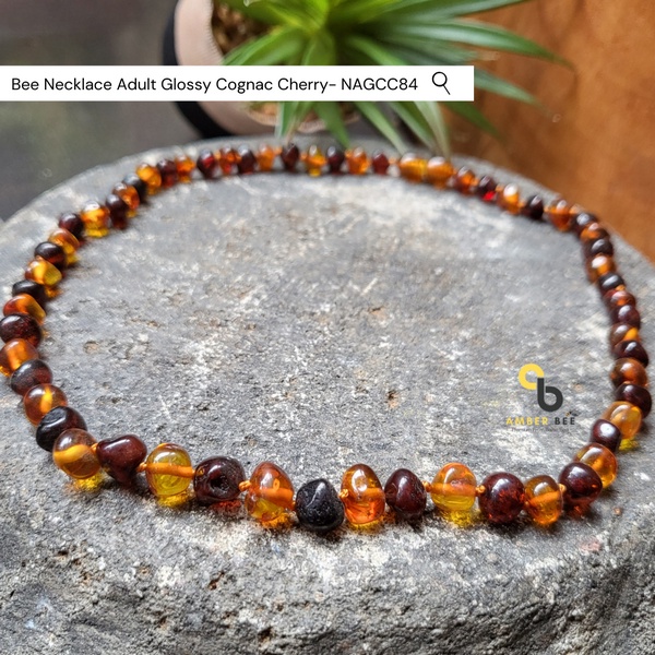 Kalung Amber Dewasa Premium Glossy Cognac Cherry by Amber Bee NAGCC84