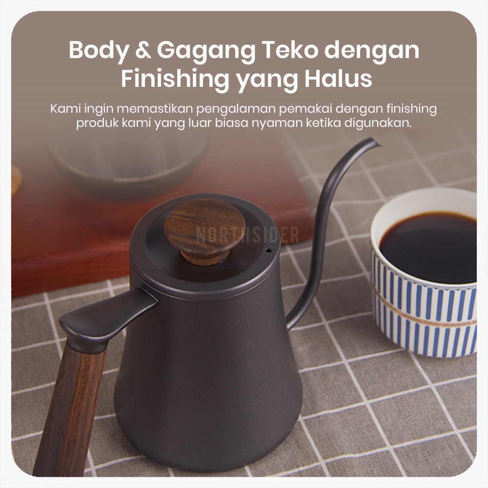 TEKO KOPI 600ML JAPANESE GOOSENECK COFFEE KETTLE WOOD HANDLE LY-GNP2