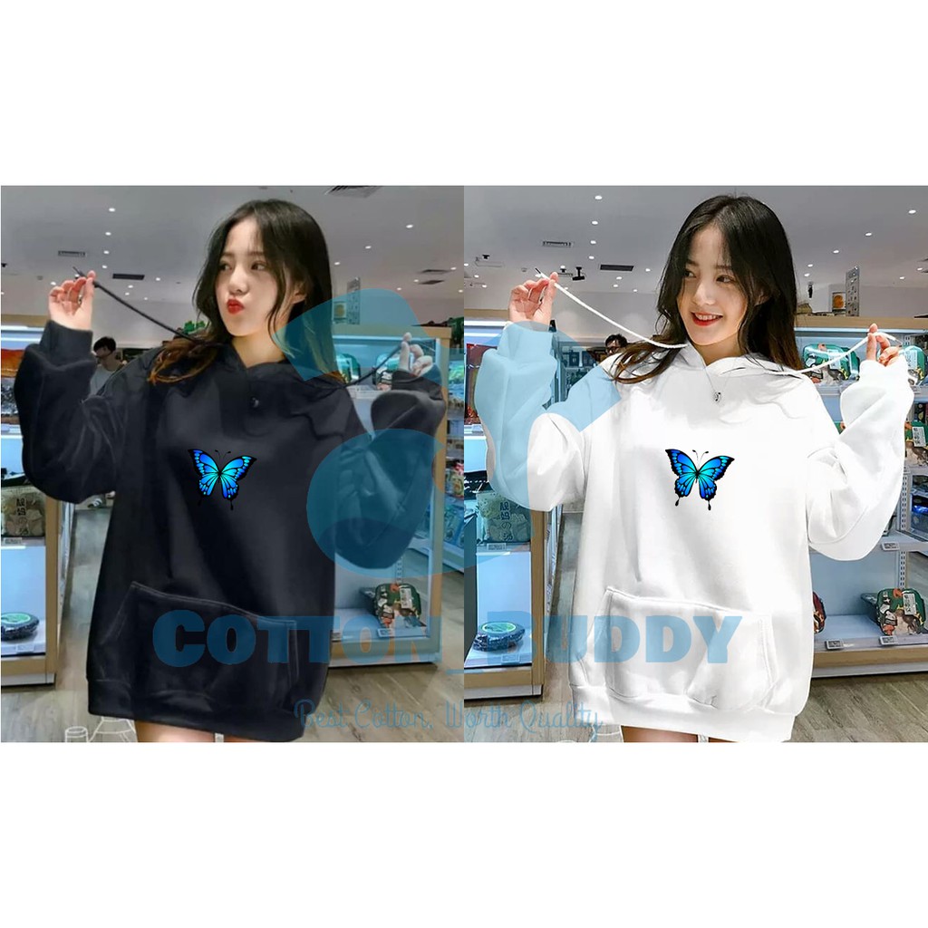 HOODIE KUPU KUPU BIRU BLUE BUTTERFLY KOREAN PREMIUM DISTRO FULL COLOUR