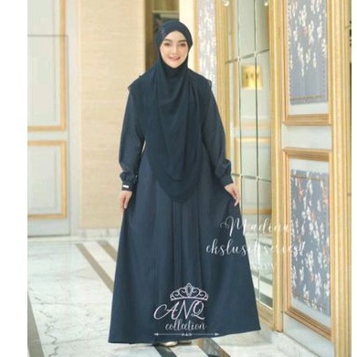 Gamis set khimar ceruty Madina mix bergo arabia Atiqa Busana Muslim Syari ibu pengajian