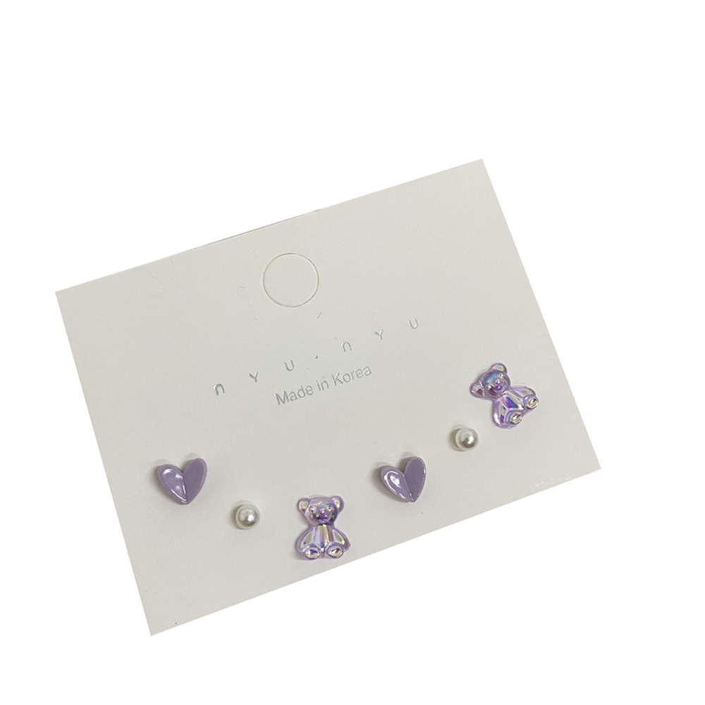 3 Pasang In S925 Sterling Silver Aurora Bear Keramik Cinta Anting-Anting | Warna Mutiara Musim Panas Ins Girl Ear Stud