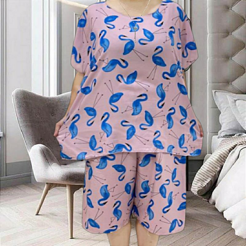 setelan celana 3/4 jumbo wanita one set rayon wanita one set jumbo wanita setelan wanita celana 3/4 super jumbo bahan rayon high quality