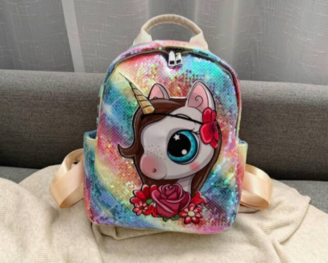 Tas ransel anak unicorn nyala lampu led+ ada musik