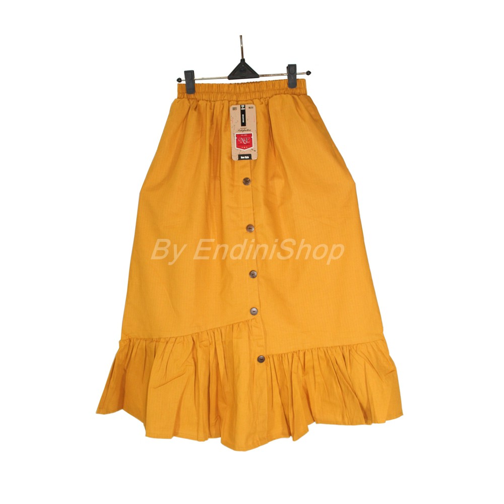 PROMO Rok Panjang Wanita Rok Rempel Jingjet Kancing Modis Trendy Warna Kuning