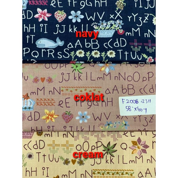 kain katun jepang motif huruf/bahan katun jepang design