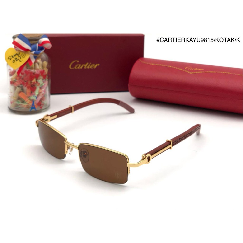 KACAMATA SUNGLASSES CARTIER KAYU KOTAK 9815 FULLSET