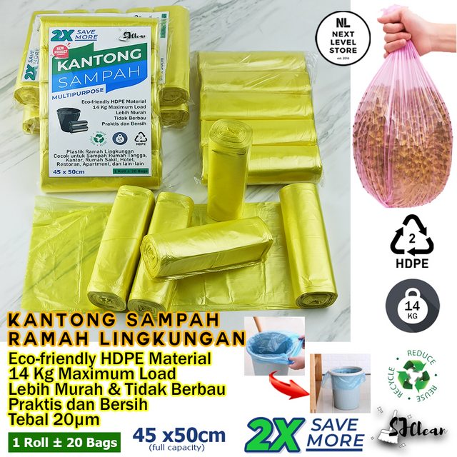 Premium Garbage Bag Kantong Sampah 45x50cm SJClean (1 roll) - Kuning