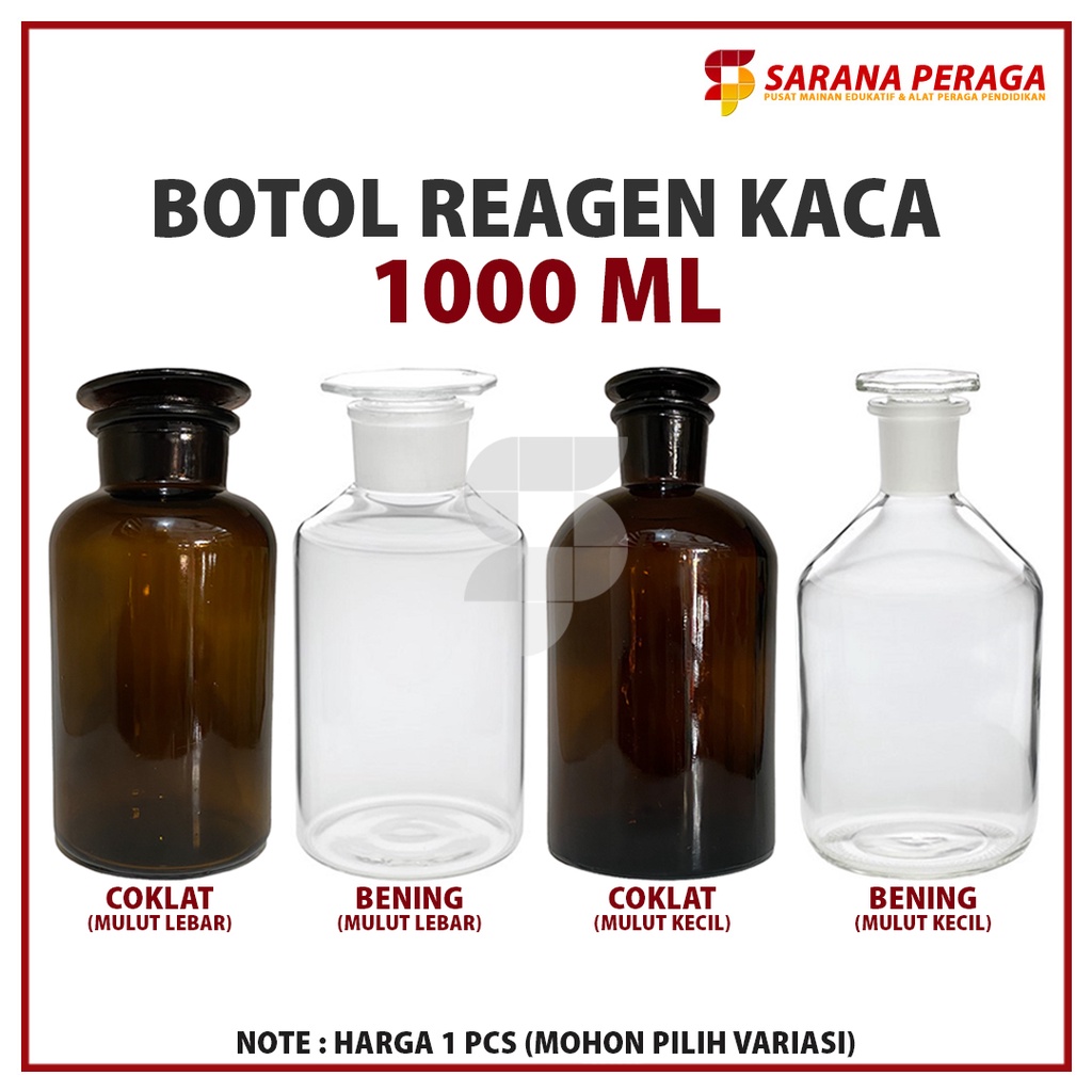 SaranaPeraga - Botol Reagen Kaca Coklat / Bening Mulut Lebar / Kecil 1000 ML  - Alat Peraga Laborato