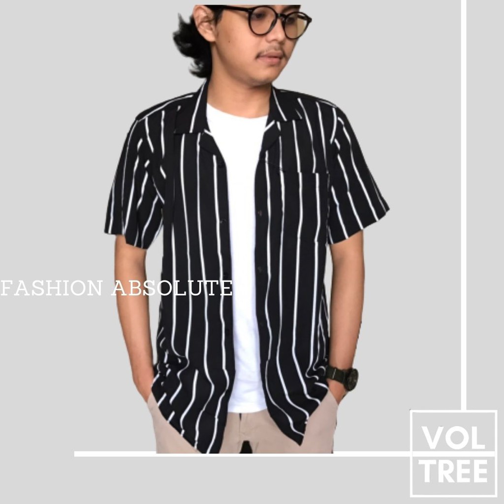 Kemeja pria salur stripe bahan rayon lengan pendek, hem cowo kasual kualitas premium termurah