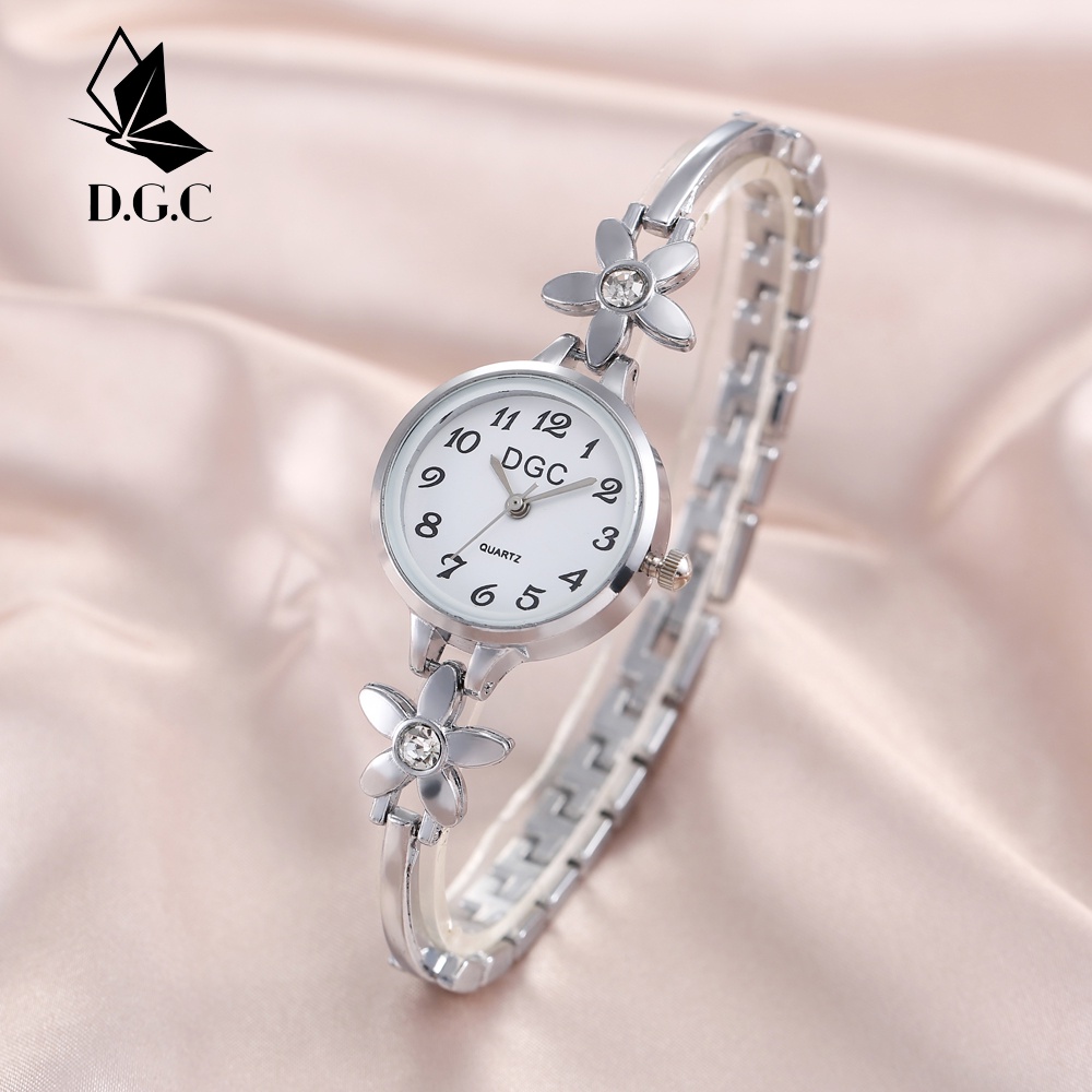 ✨DGC✨ Jam Tangan Wanita Fashion Bunga Kecil Dengan Gelang Dial Berlian Jam Tangan Korea Sederhana Kasual Mahasiswa Qua W220