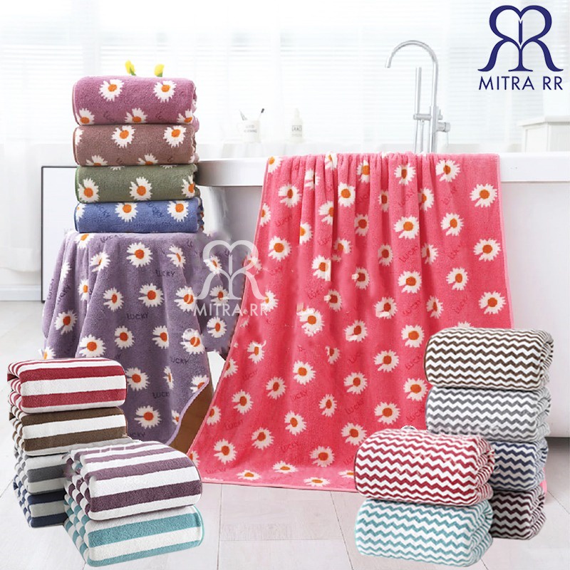 Handuk Mandi Microfiber Bulu 140x70 Motif Polos Handuk Dewasa Besar