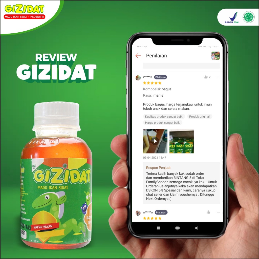 Paket Nafsu Makan Isi 2 Botol Gizidat - Original Madu Penambah Nafsu Makan Berat Badan Anak &amp; Bayi Ekstrak Ikan Sidat Temulawak Tingkatkan Imunitas Tubuh Si Kecil Perlancar Pencernaan Cerdaskan Otak Anak Isi 130ml