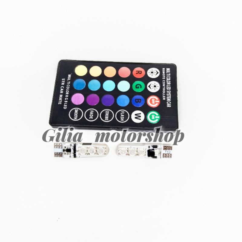 Lampu LED remote control sepasang lampu senja T10 rgb 16warna pakai remote control motor mobil remot