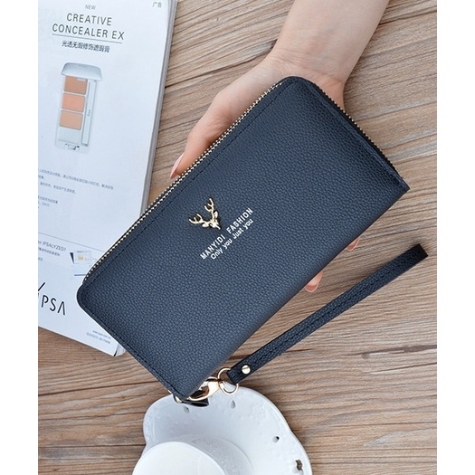 DOMPET PANJANG WANITA 2 RESLETING PREMIUM KULIT HITAM LIEBEN WA370B5 PESTA IMPORT KOREA MUAT HP SLOT KARTU UANG TALI PENDEK REMAJA KEKINIAN BRANDED BATAM MURAH