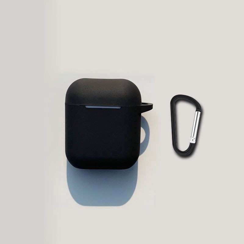 Case Pelindung Airpods I12 Tws Bahan Silikon Warna Solid Dengan Carabiner-Black