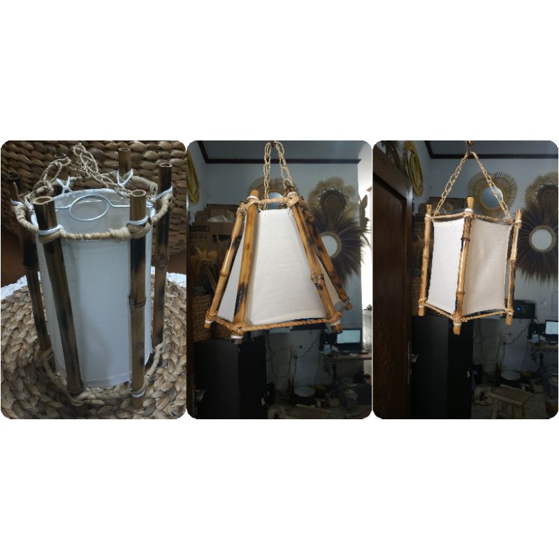 KAP LAMPU LAMPION BAMBU KANVAS