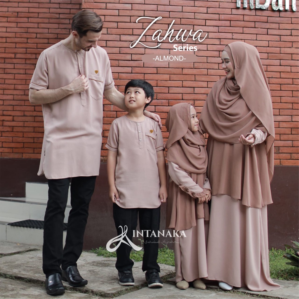 INTANAKA Zahwa Series Almond Gamis Sarimbit Keluarga Couple Ayah Ibu Anak set Syari Pashmina Niqab C