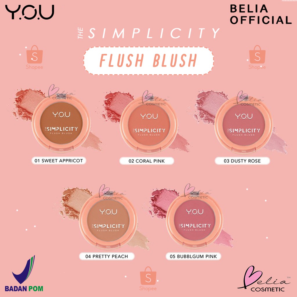 ❤ BELIA ❤ YOU The Simplicity Flush Blush 3.5g (NEW PACKAGING) | Blush On Creamy Natural Face Cheek | Pigmented Powder Blush On Y.O.U (✔️BPOM)