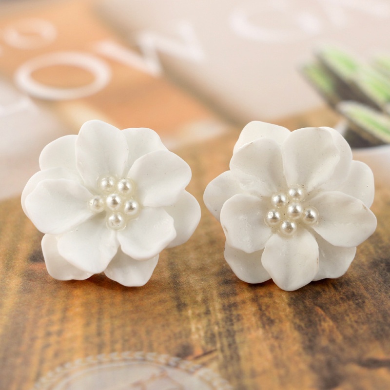 Siy Camellia Kelopak Bunga Anting Resin Putih Earring Stud Dekorasi Perhiasan Anting Postingan Hadiah Untuk Perempuan Perempuan Perempuan