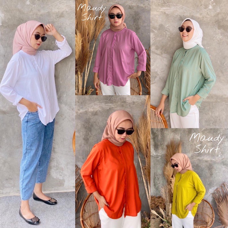 MAUDY SHIRT Kemeja Wanita Rayon Lengan Panjang Oversize Jumbo