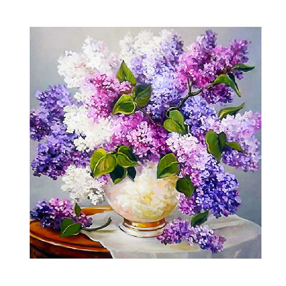Lukisan Berlian 5d Dengan Sulaman Drill Desain Bunga Lavender Diy