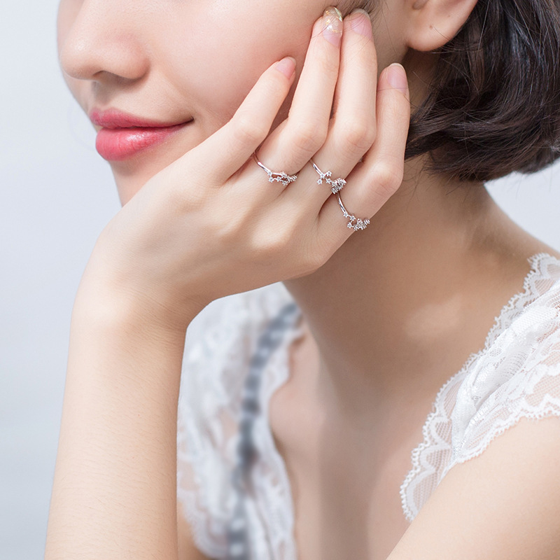 Cincin Sterling Silver 925 Desain 12 Rasi Bintang Minimalis Adjustable Untuk Wanita