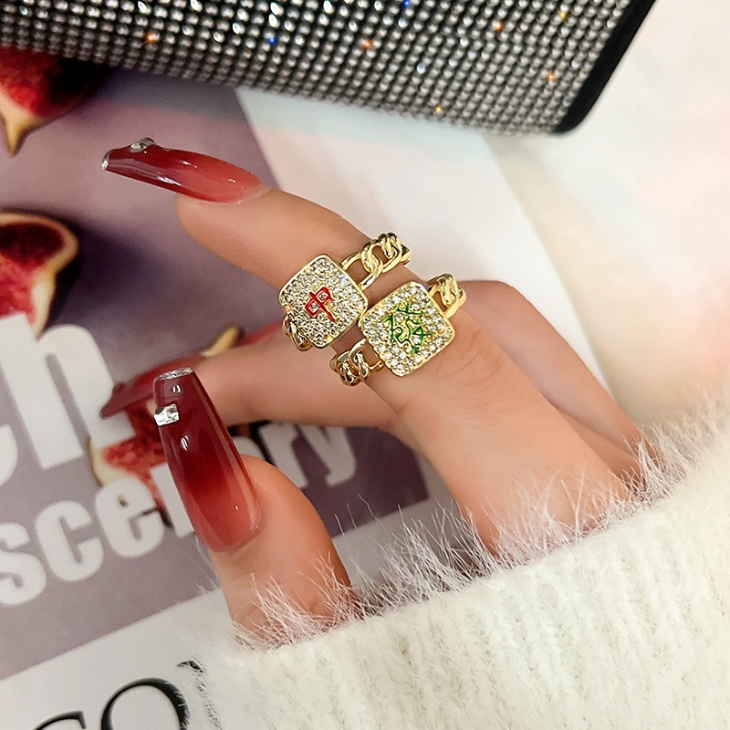 Cincin Jari Telunjuk Model Terbuka Dapat Disesuaikan Desain Mahjong Uang Merah Untuk Wanita