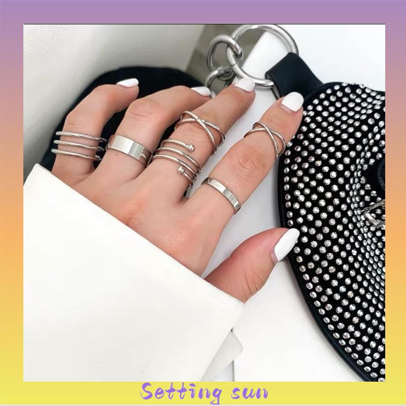 6 Pcs/set In Korea Cincin Gaya Punk Geometris Cincin Indah Pesta Pernikahan Wanita Fashion Perhiasan TN