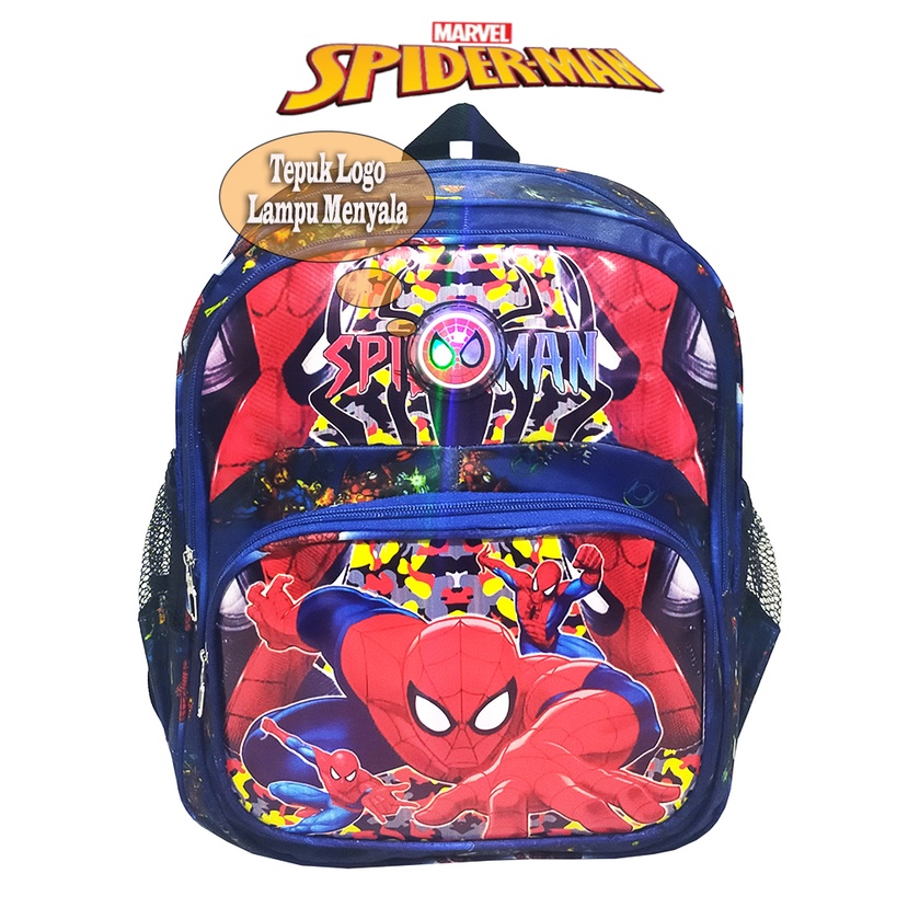 Tas Ransel Sekolah Anak Laki-Laki Lampu Led Paud /Tk Karakter SPIDERMAN FREE BOTOL