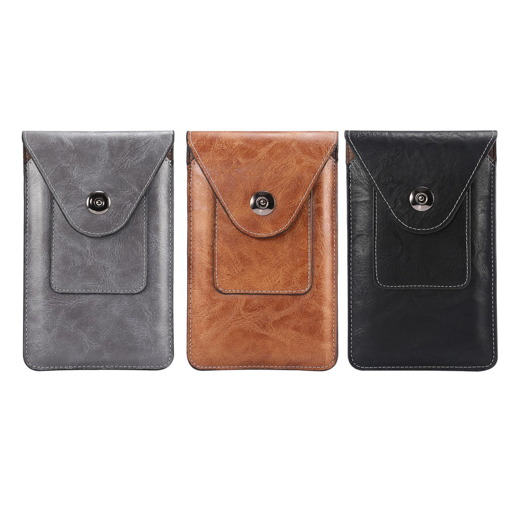 SARUNG HP Tas Pinggang Kulit Kancing Magnet Slot Kartu Carabiner Ukuran 6 - 6,5 Inch Vertikal