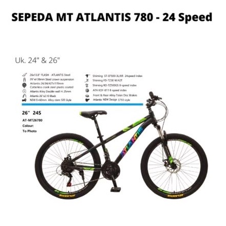 Sepeda Gunung MTB ATLANTIS AT 780 24 Speed Ukuran 24 & 26 Inch Rem Cakram