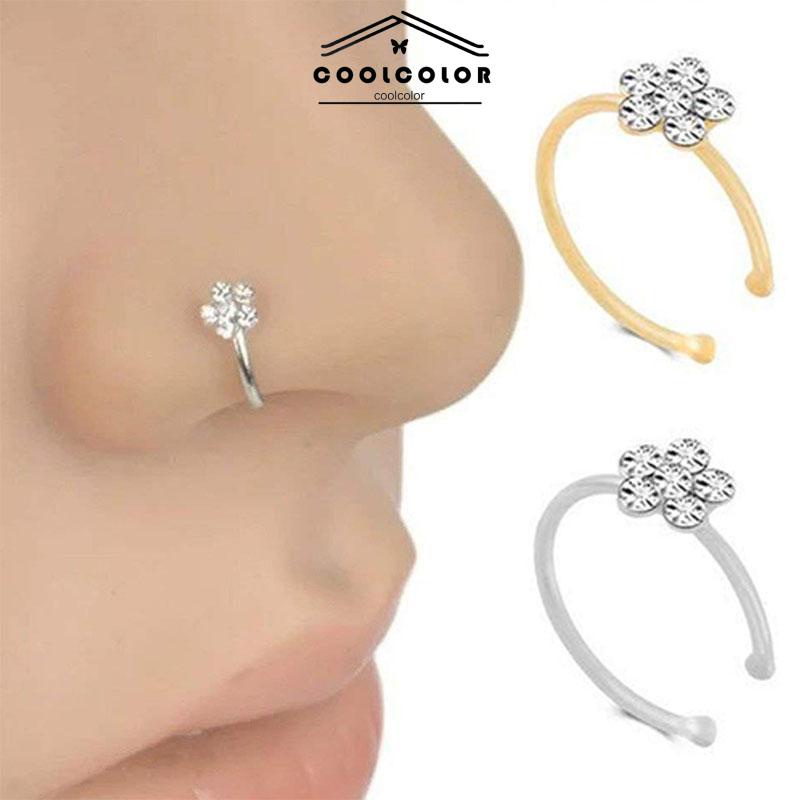 COD Cincin Stud Desain Bunga Plum Aksen Berlian Imitasi Sparkly Gaya Punk Untuk Hidung- cl