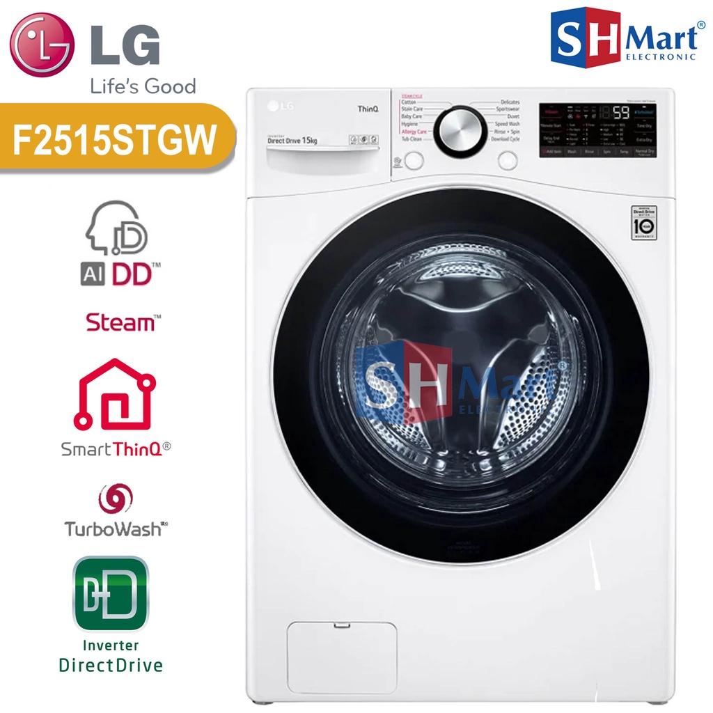 MESIN CUCI LG FRONT LOADING 15 KG F2515STGW / F2515STGB INVERTER + DRYER + STEAM + WIFI GARANSI RESMI ( MEDAN )