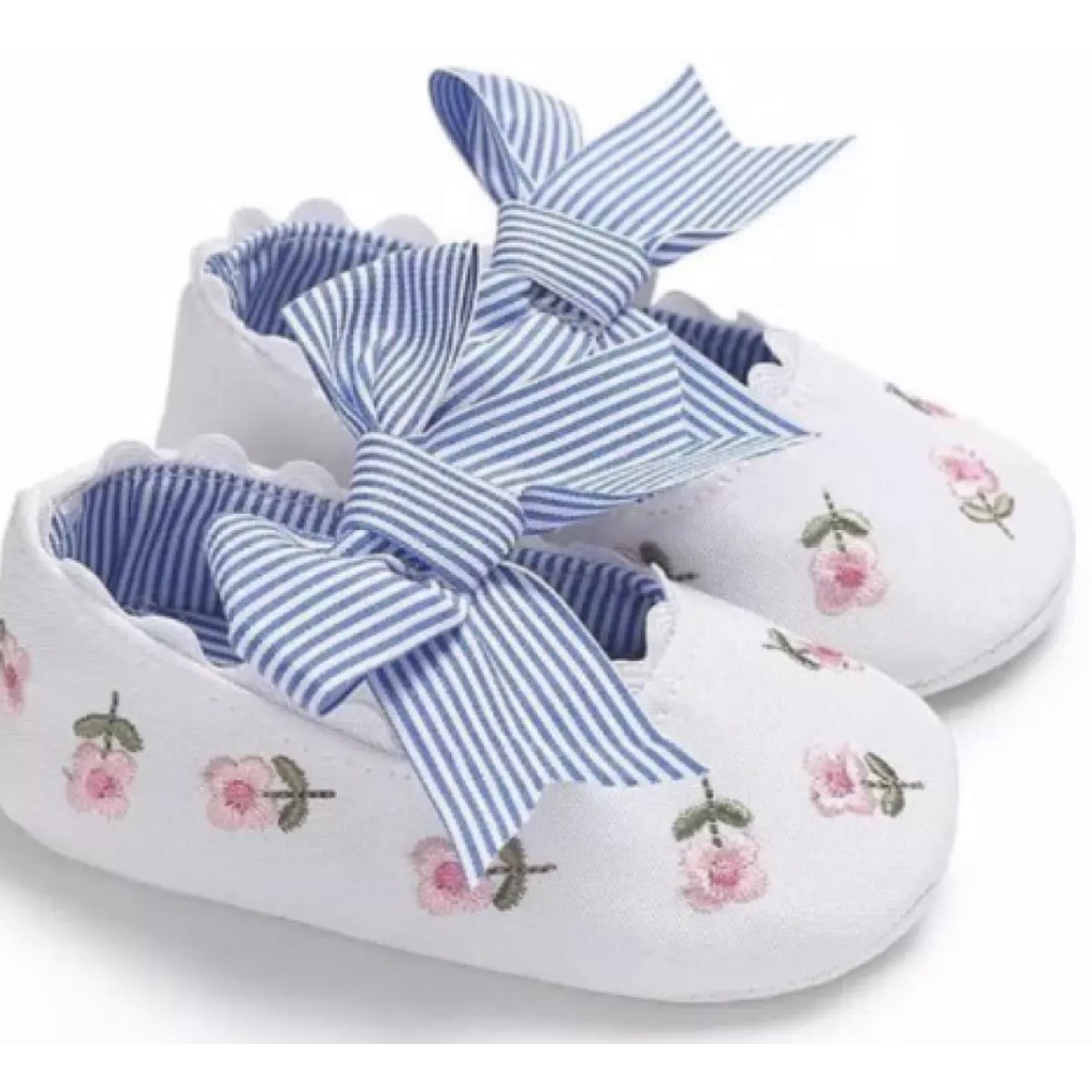 prewalker bayi sepatu baby perempuan 0-24 bulan salur bordir bunga import